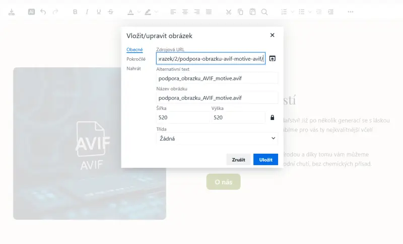 Podpora AVIF v administraci inPage