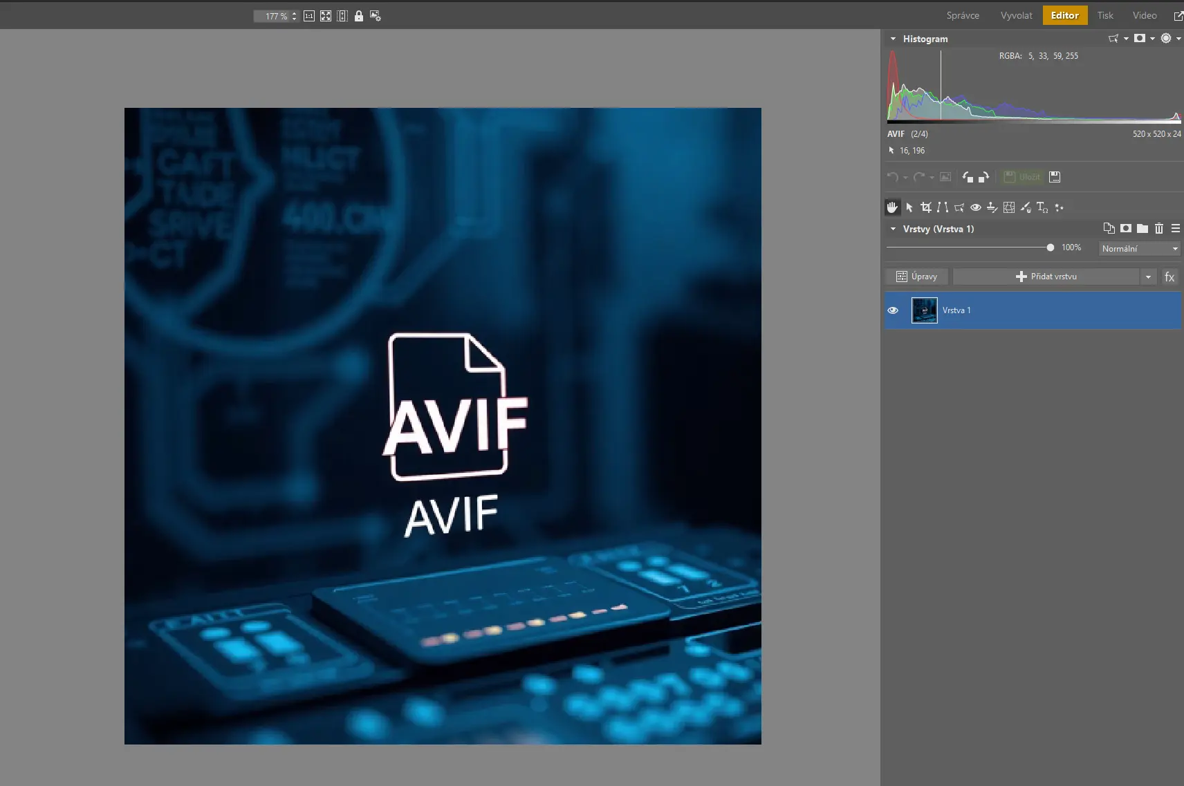 Export obrázku do AVIF v Zoner Studio