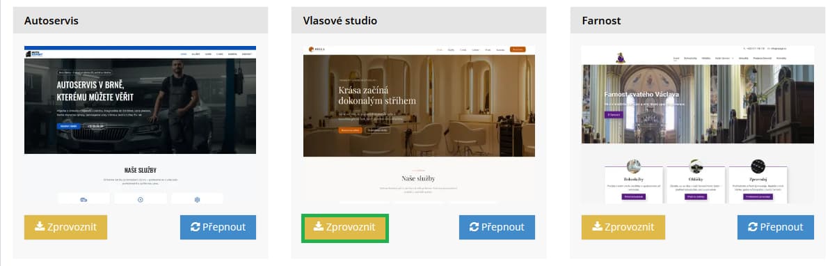 Nasazení kompletní Profesní šablony