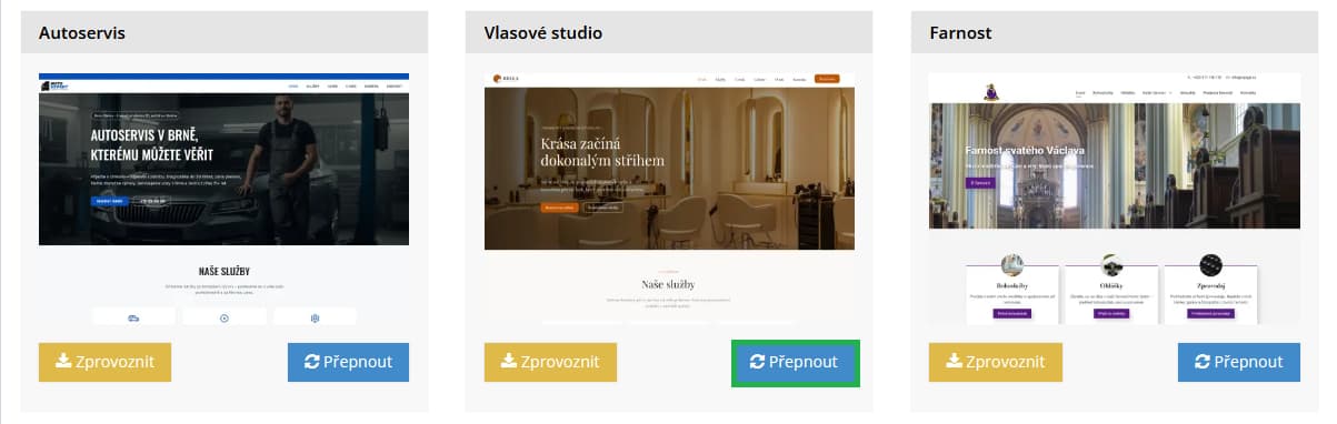 Nasazení jen designu Profesní šablony