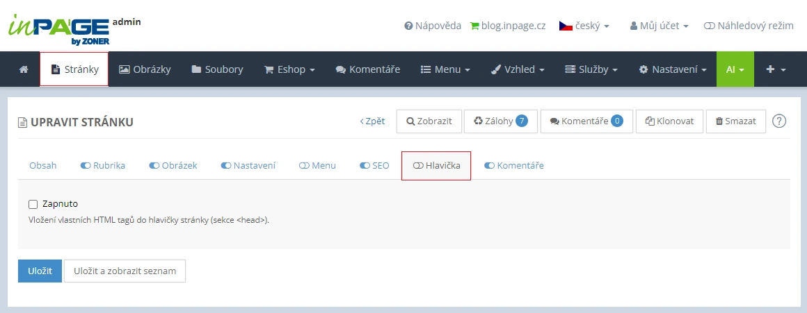 Funkce pro experty Funkce pro experty vlastní hlavička prvků