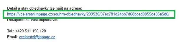 E-mail s odkazem na objednávku